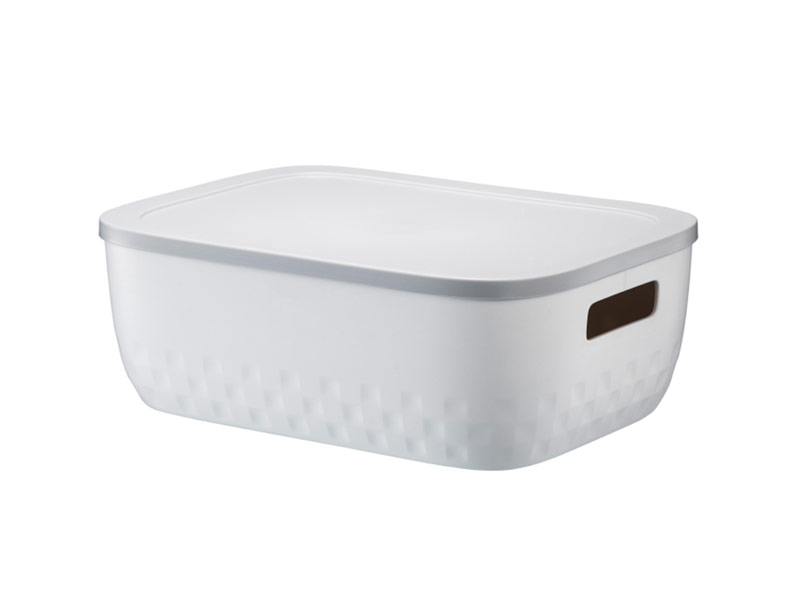 Plaid pattern living room kitchen white PP plastic storage basket UPP-8002